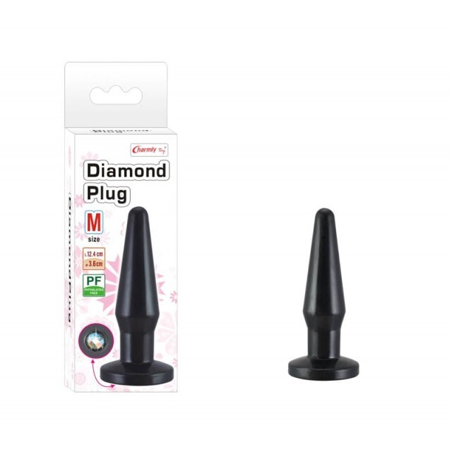 Charmly Diamond crni analni plag od TPE-a, M — 12,4 cm, prečnik 3,6 cm — CHARM00023